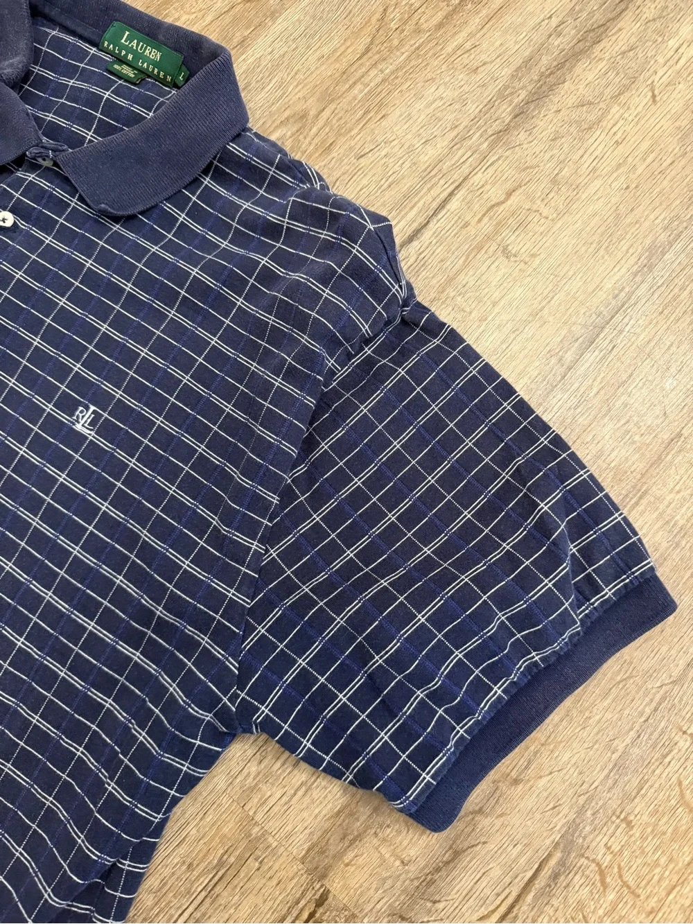 Lauren Ralph Lauren Blue Windowpane Polo Shirt Size Large